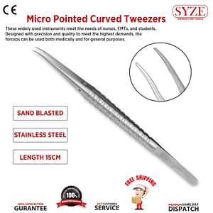Micro Pointed Curved Tweezers 15CM Sand Blasted Diagnostic Dental Forceps SYZE
