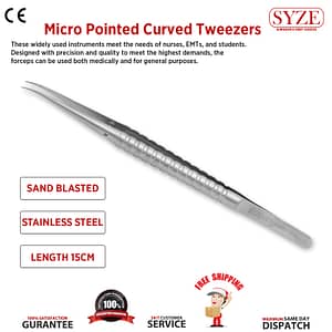 Micro Pointed Curved Tweezers 15CM Sand Blasted Diagnostic Dental Forceps SYZE