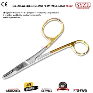 Gillies Needle Holder TC With Scissors Left Hand