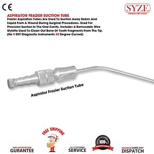 Aspirator Frazier Suction Tube No 9 ENT Diagnostic Instruments 30 Degree Curved