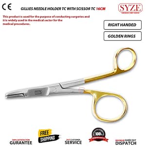 Gillies Needle Holder TC With Scissors Right Hand