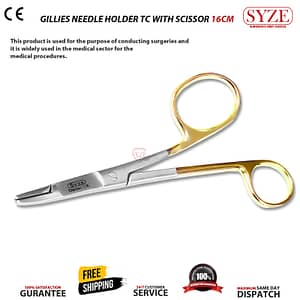 Gillies Needle Holder TC With Scissors Left Hand