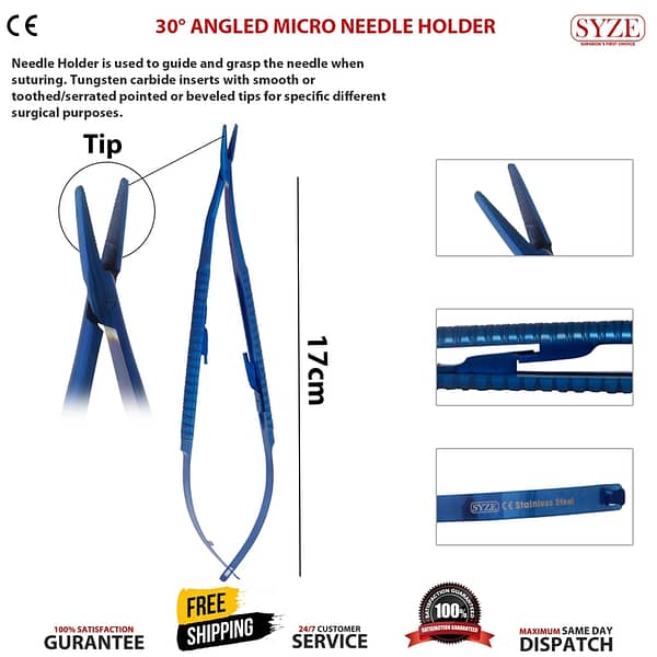 30°Angled Micro Needle Holder TC 17cm