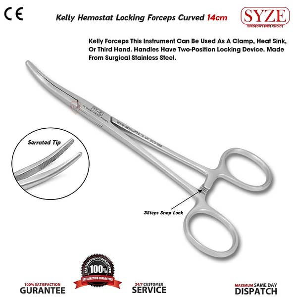 Kelly Hemostat Locking Forceps Curved 14 cm